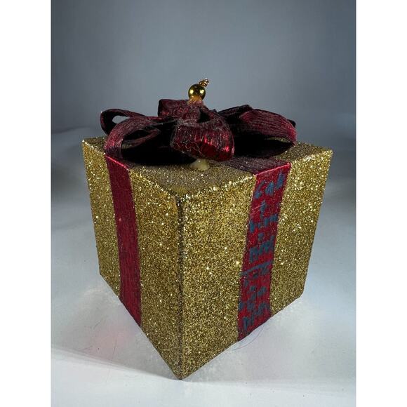Handmade Vintage Christmas Gift Present Gold Red Decor Holiday Glitter Bow - Picture 4 of 12